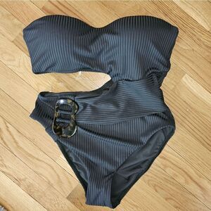 JETS Isla Olive Green RIB CUT OUT buckle Bandeau One-Piece Swimsuit size 10
